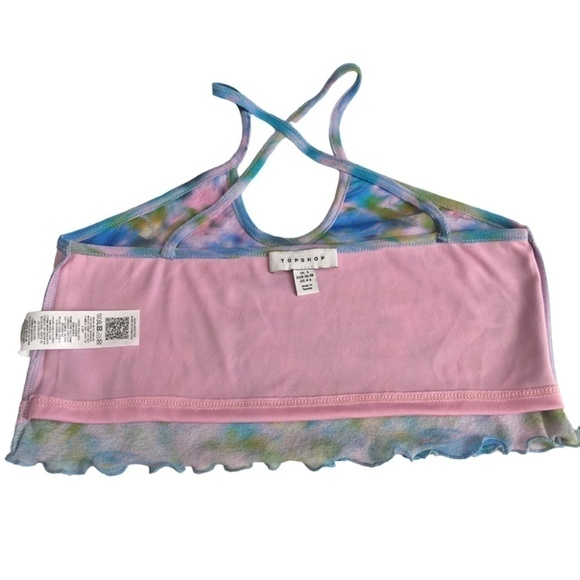 Topshop Criss cross back Abstract Floral Summer Boho Top Halter Cropped Tank - Picture 10 of 13